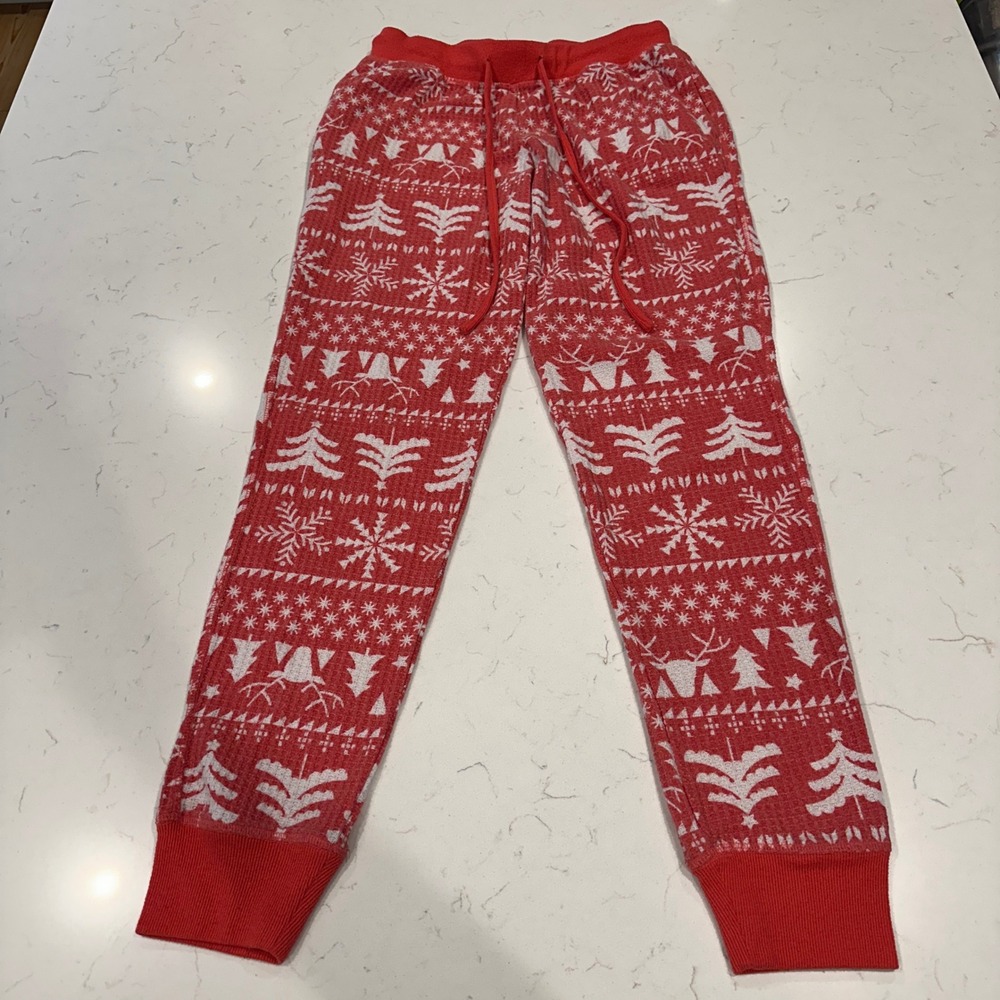 Joyspun Red Fair Isle Waffle Knit Pajama Joggers Christmas Reindeer Small 4-6